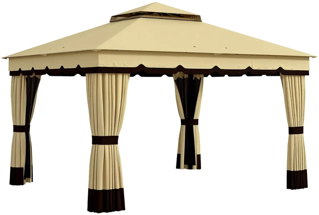 Main image of 10 Patio Gazebo, Double Roof Outdoor Gazebo Canopy Shelter with Netting and Curtains Solid Metal Frame for Garden