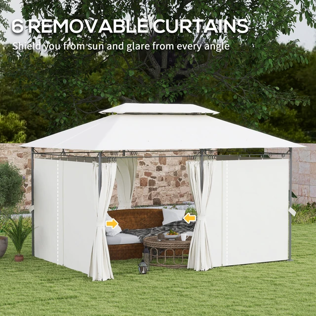 Alt view image 7 of 7 - 10 Patio Gazebo, Double Roof Outdoor Gazebo Canopy Shelter with Curtains Solid Metal Frame for Garden Lawn and Deck
