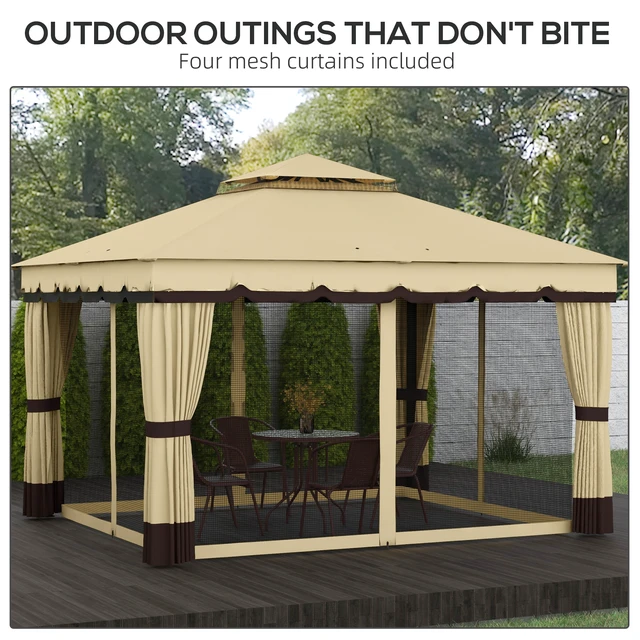 Alt view image 5 of 7 - 10 Patio Gazebo, Double Roof Outdoor Gazebo Canopy Shelter with Netting and Curtains Solid Metal Frame for Garden
