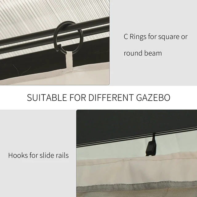 Alt view image 6 of 7 - 10 Universal Gazebo Sidewall Set with Panels, Hooks and Rings Included for Pergolas and Cabanas, Beige, Polyester
