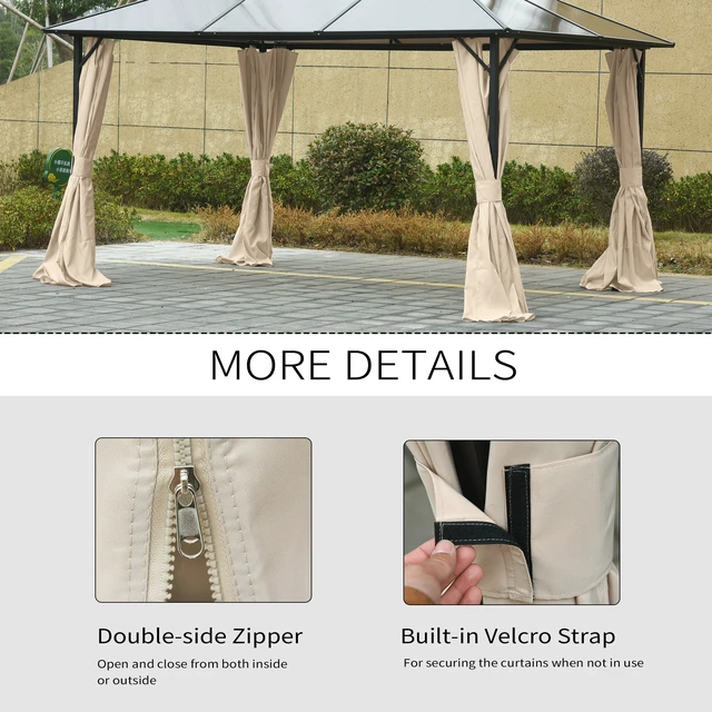 Alt view image 5 of 7 - 10 Universal Gazebo Sidewall Set with Panels, Hooks and Rings Included for Pergolas and Cabanas, Beige, Polyester