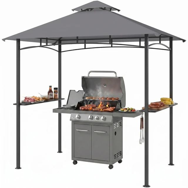 Main image of 8 Grill Gazebo with Double Roof, Outdoor Bbq Gazebo with Side Shelves Steel Grill Tent Canopy for Patio Yard Garden