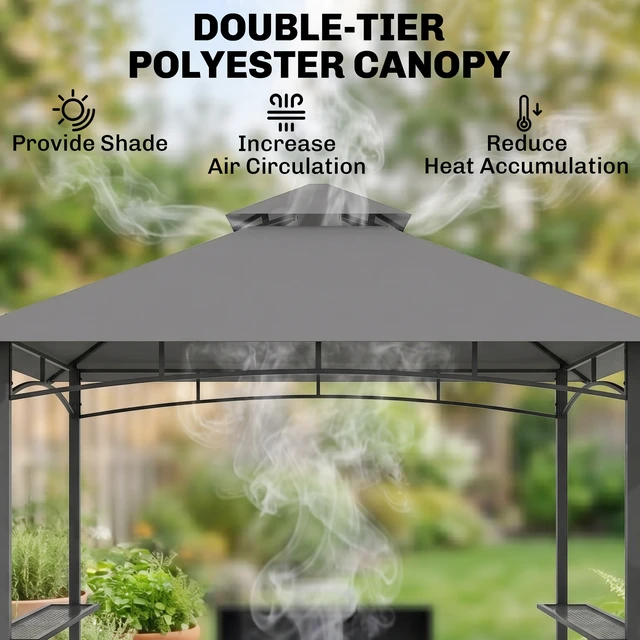 Alt view image 6 of 7 - 8 Grill Gazebo with Double Roof, Outdoor Bbq Gazebo with Side Shelves Steel Grill Tent Canopy for Patio Yard Garden