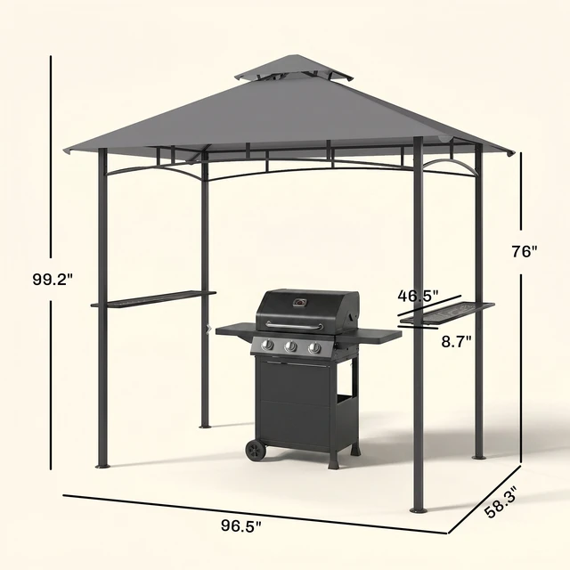 Alt view image 7 of 7 - 8 Grill Gazebo with Double Roof, Outdoor Bbq Gazebo with Side Shelves Steel Grill Tent Canopy for Patio Yard Garden