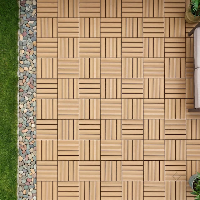 Alt view image 2 of 7 - Interlocking WPC Deck Tiles Inchx11.8, Plastic Composite Patio Floor Tiles Waterproof Drainage Outdoor Flooring