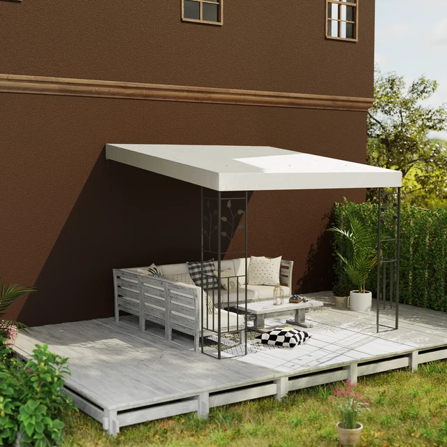 Alt view image 2 of 7 - 10 Outdoor Pergola Canopy, Metal Patio Canopy with Weather Resistant Fabric and Drainage Holes for Garden Beach