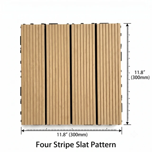 Alt view image 6 of 7 - Interlocking WPC Deck Tiles Inchx11.8, Plastic Composite Patio Floor Tiles Waterproof Drainage Outdoor Flooring