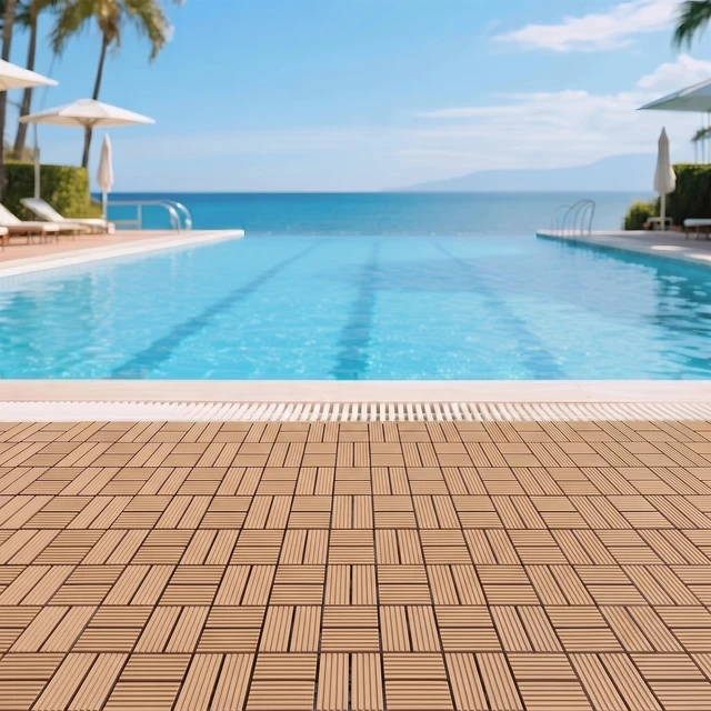 Alt view image 3 of 7 - Interlocking WPC Deck Tiles Inchx11.8, Plastic Composite Patio Floor Tiles Waterproof Drainage Outdoor Flooring