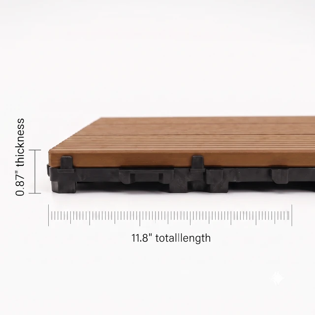 Alt view image 7 of 7 - Interlocking WPC Deck Tiles Inchx11.8, Plastic Composite Patio Floor Tiles Waterproof Drainage Outdoor Flooring