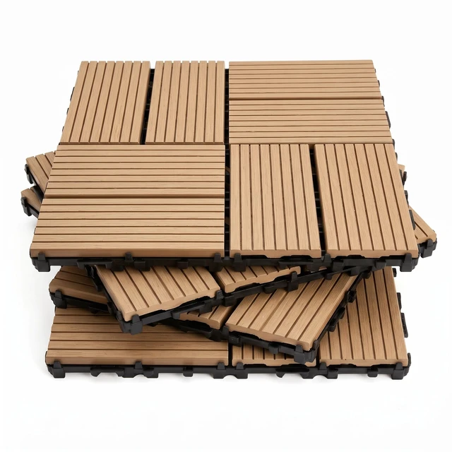 Main image of Interlocking WPC Deck Tiles Inchx11.8, Plastic Composite Patio Floor Tiles Waterproof Drainage Outdoor Flooring