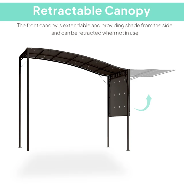 Alt view image 6 of 7 - 10 Outdoor Pergola and Patio Gazebo, Extendable Side Awning Sun Shade Shelter for Garden Camper Deck Doors