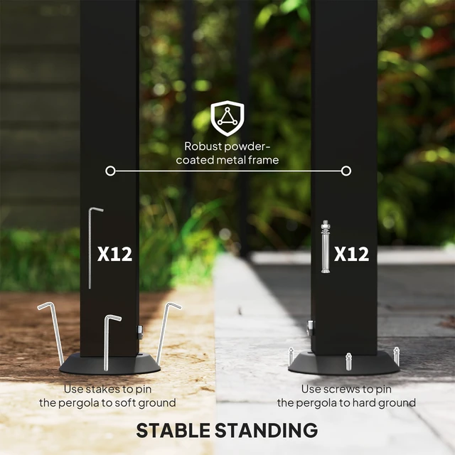 Alt view image 5 of 7 - 10 Outdoor Pergola Canopy, Wall-Mounted Metal Patio Canopy with Weather Resistant Fabric and Drainage Holes