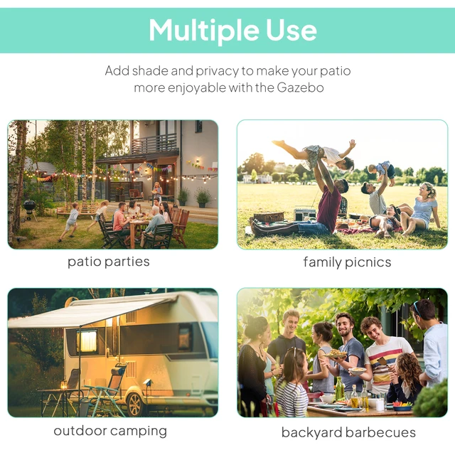 Alt view image 5 of 7 - 10 Outdoor Pergola and Patio Gazebo, Extendable Side Awning Sun Shade Shelter for Garden Camper Deck Doors