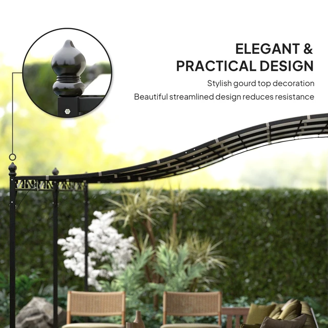 Alt view image 3 of 7 - 10 Outdoor Pergola Canopy, Wall-Mounted Metal Patio Canopy with Weather Resistant Fabric and Drainage Holes