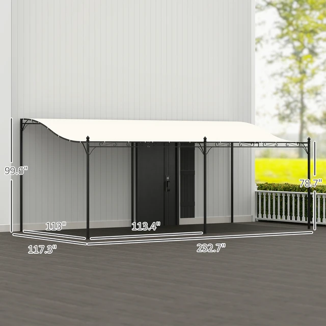 Alt view image 7 of 7 - 10 Outdoor Pergola Canopy, Wall-Mounted Metal Patio Canopy with Weather Resistant Fabric and Drainage Holes