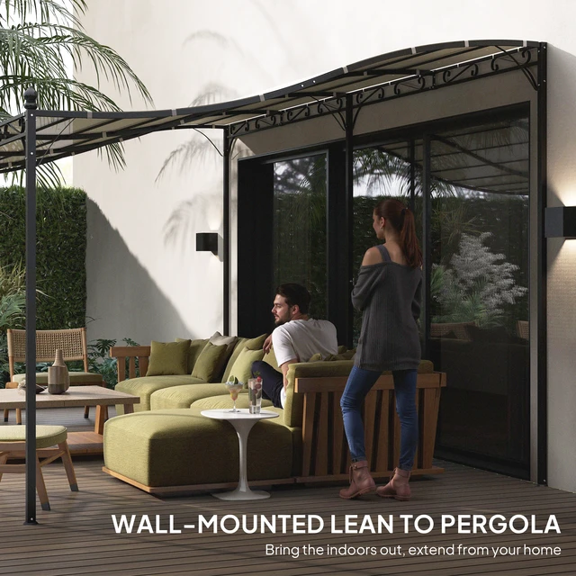 Alt view image 4 of 7 - 10 Outdoor Pergola Canopy, Wall-Mounted Metal Patio Canopy with Weather Resistant Fabric and Drainage Holes
