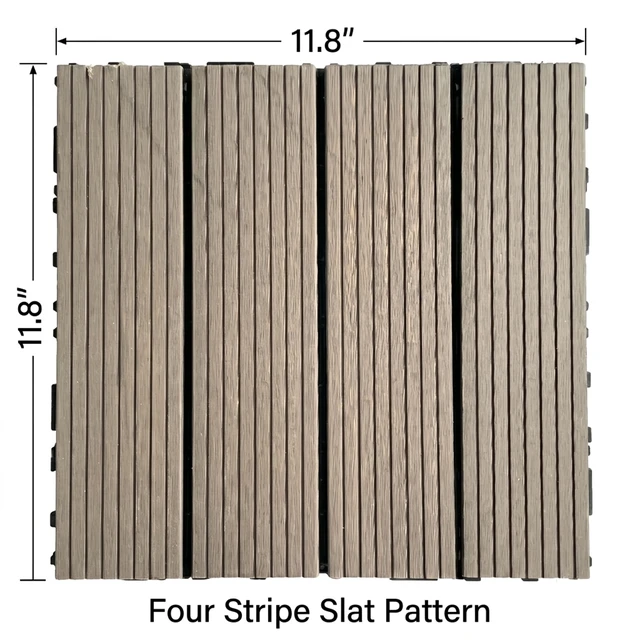 Alt view image 4 of 7 - Interlocking WPC Deck Tiles Inchx11.8, Plastic Composite Patio Floor Tiles Waterproof Drainage Outdoor Flooring