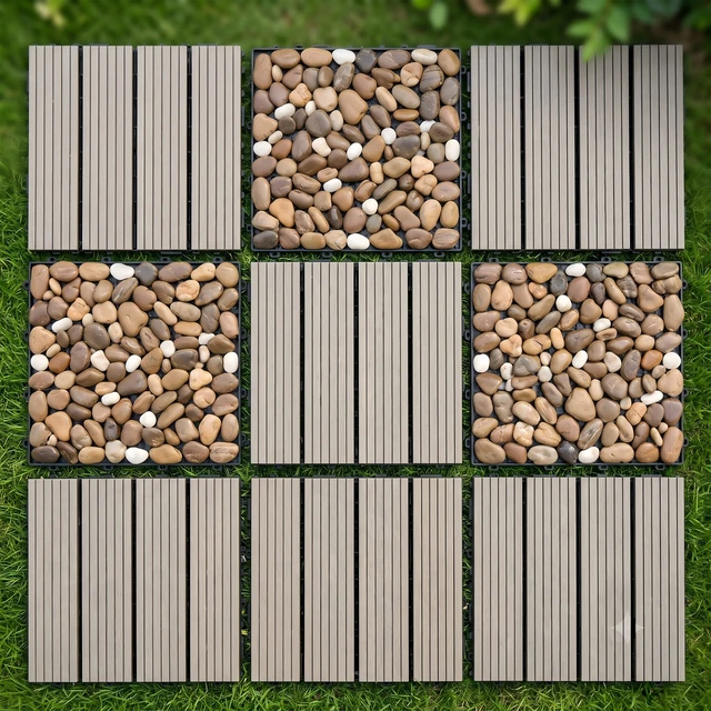 Alt view image 3 of 7 - Interlocking WPC Deck Tiles Inchx11.8, Plastic Composite Patio Floor Tiles Waterproof Drainage Outdoor Flooring