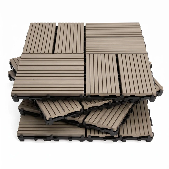 Main image of Interlocking WPC Deck Tiles Inchx11.8, Plastic Composite Patio Floor Tiles Waterproof Drainage Outdoor Flooring