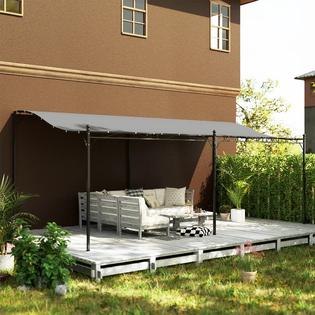 Alt view image 7 of 7 - 10 Outdoor Pergola Canopy, Wall-Mounted Metal Patio Canopy with Weather Resistant Fabric and Drainage Holes