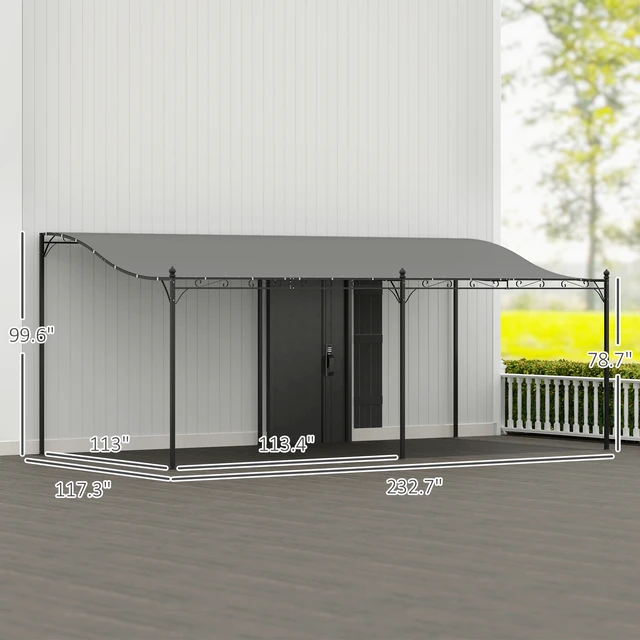 Alt view image 6 of 7 - 10 Outdoor Pergola Canopy, Wall-Mounted Metal Patio Canopy with Weather Resistant Fabric and Drainage Holes