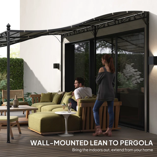 Alt view image 3 of 7 - 10 Outdoor Pergola Canopy, Wall-Mounted Metal Patio Canopy with Weather Resistant Fabric and Drainage Holes
