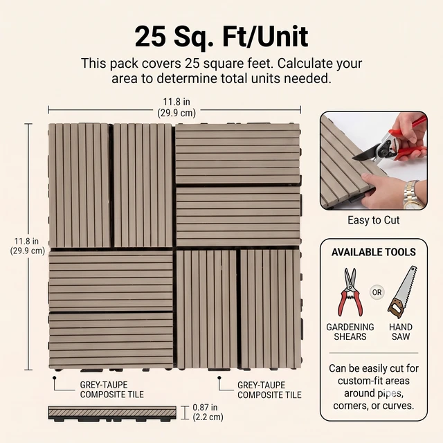 Alt view image 7 of 7 - Interlocking WPC Deck Tiles Inchx11.8, Plastic Composite Patio Floor Tiles Waterproof Drainage Outdoor Flooring
