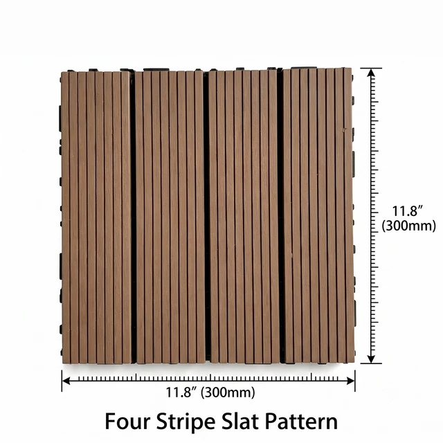 Alt view image 6 of 7 - Interlocking WPC Deck Tiles Inchx11.8, Plastic Composite Patio Floor Tiles Waterproof Drainage Outdoor Flooring