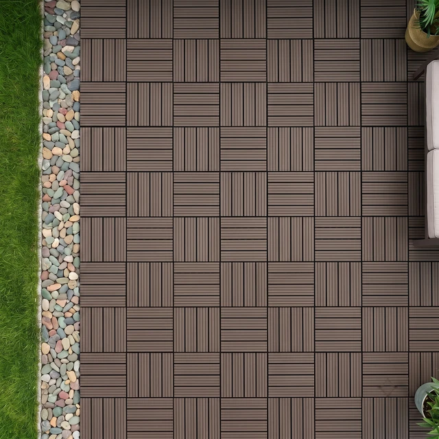 Alt view image 2 of 7 - Interlocking WPC Deck Tiles Inchx11.8, Plastic Composite Patio Floor Tiles Waterproof Drainage Outdoor Flooring