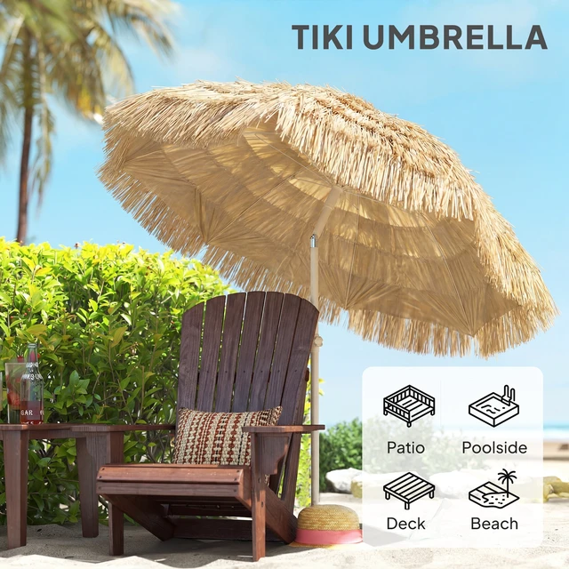 Alt view image 6 of 7 - Tiki Umbrella, Outdoor Hawaiian Patio Umbrella with Ribs Carry Bag Outdoor Tiki Bar Tropical Palapa for Pool Beach