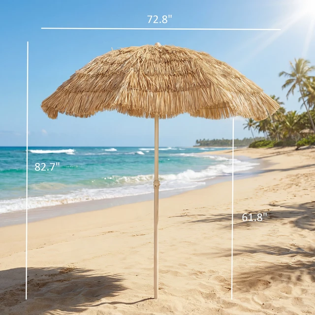 Alt view image 7 of 7 - Tiki Umbrella, Outdoor Hawaiian Patio Umbrella with Ribs Carry Bag Outdoor Tiki Bar Tropical Palapa for Pool Beach