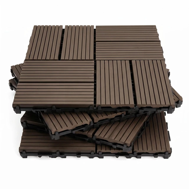 Main image of Interlocking WPC Deck Tiles Inchx11.8, Plastic Composite Patio Floor Tiles Waterproof Drainage Outdoor Flooring