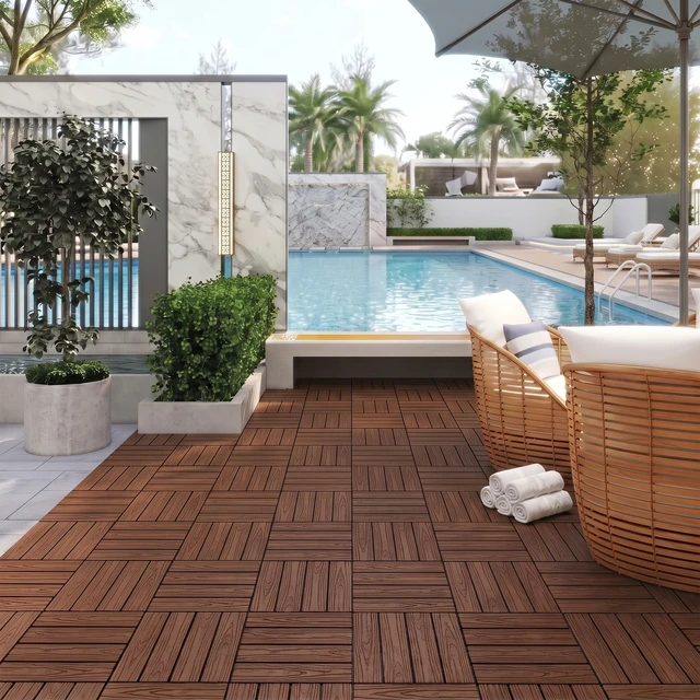 Alt view image 2 of 7 - WPC Interlocking Deck Tiles Pack, Inchx 11.8 Inch Waterproof Patio Flooring All Weather Composite Decking Tiles