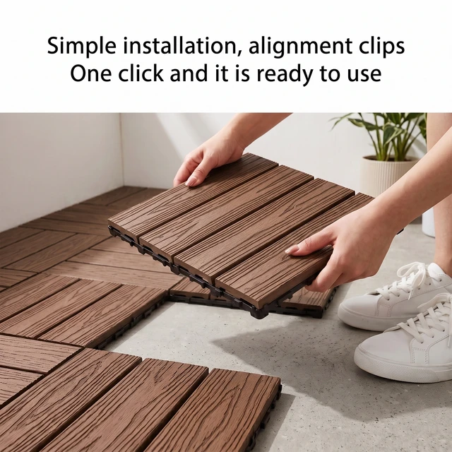 Alt view image 6 of 7 - WPC Interlocking Deck Tiles Pack, Inchx 11.8 Inch Waterproof Patio Flooring All Weather Composite Decking Tiles