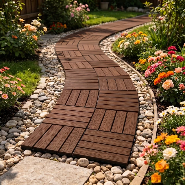 Alt view image 3 of 7 - WPC Interlocking Deck Tiles Pack, Inchx 11.8 Inch Waterproof Patio Flooring All Weather Composite Decking Tiles