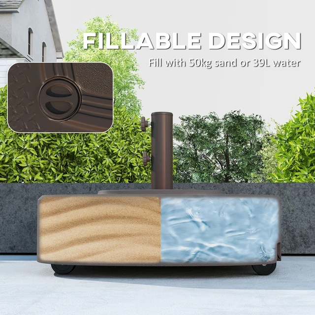 Alt view image 5 of 7 - Patio Umbrella Base with Wheels, Umbrella Stand with 110 LBS Sand 86 LBS Water Filled Outdoor Stand Holder for 1.9 Inch