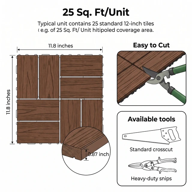 Alt view image 3 of 7 - WPC Interlocking Deck Tiles Pack, Inchx 11.8 Inch Waterproof Patio Flooring All Weather Composite Decking Tiles