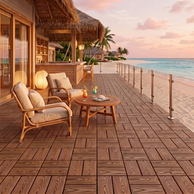 Alt view image 5 of 7 - WPC Interlocking Deck Tiles Pack, Inchx 11.8 Inch Waterproof Patio Flooring All Weather Composite Decking Tiles