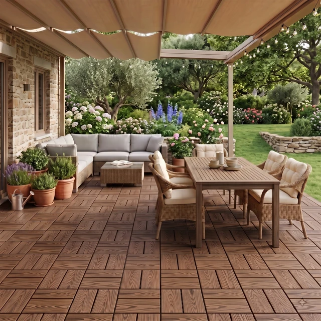 Alt view image 4 of 7 - WPC Interlocking Deck Tiles Pack, Inchx 11.8 Inch Waterproof Patio Flooring All Weather Composite Decking Tiles