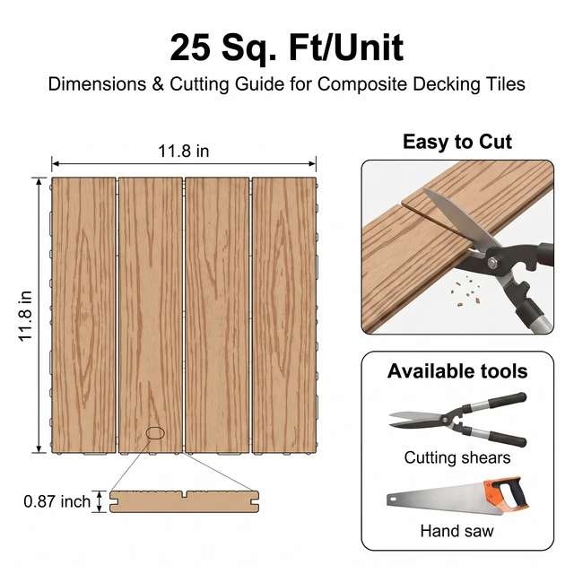Alt view image 4 of 7 - WPC Interlocking Deck Tiles 25 Pieces Embossing 4 Panel Colors, Natural Wood, Wood and Plastic