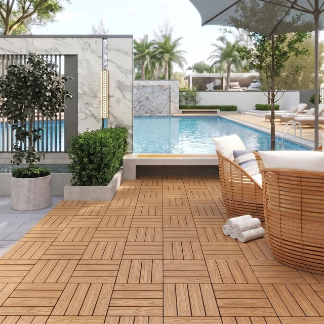 Alt view image 3 of 7 - WPC Interlocking Deck Tiles 25 Pieces Embossing 4 Panel Colors, Natural Wood, Wood and Plastic