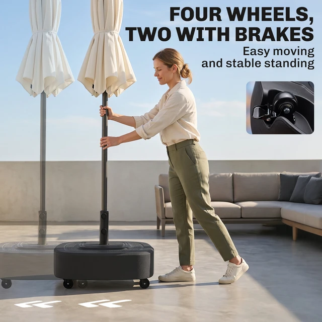 Alt view image 4 of 7 - Patio Umbrella Base with Wheels, Umbrella Stand with 110 LBS Sand 86 LBS Water Filled Outdoor Stand Holder for 1.9 Inch