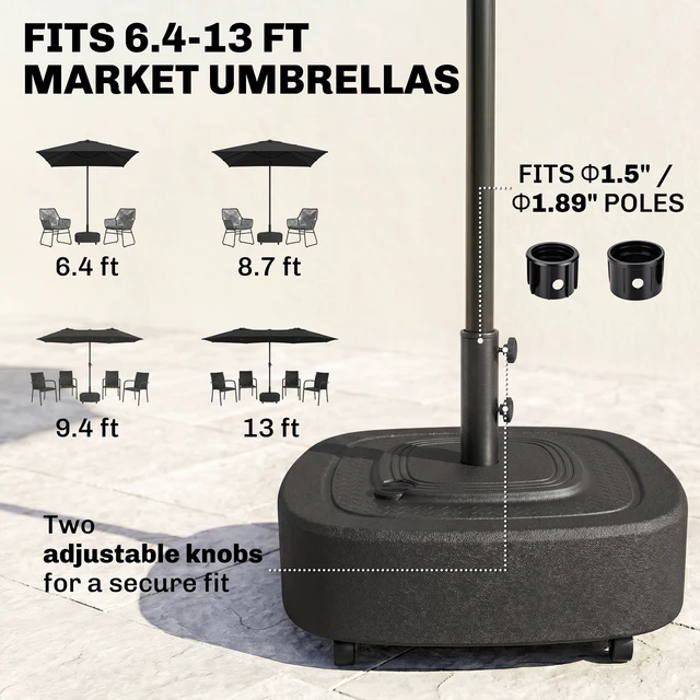 Alt view image 5 of 7 - Patio Umbrella Base with Wheels, Umbrella Stand with 110 LBS Sand 86 LBS Water Filled Outdoor Stand Holder for 1.9 Inch