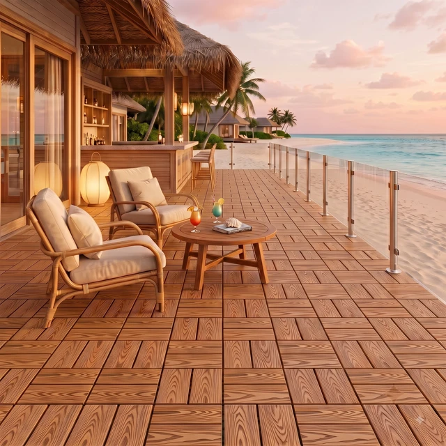Alt view image 4 of 7 - WPC Interlocking Deck Tiles Pack, Inchx 11.8 Inch Waterproof Patio Flooring All Weather Composite Decking Tiles