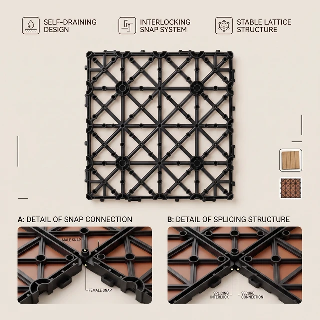 Alt view image 7 of 7 - WPC Interlocking Deck Tiles 25 Pieces Embossing 4 Panel Colors, Natural Wood, Wood and Plastic
