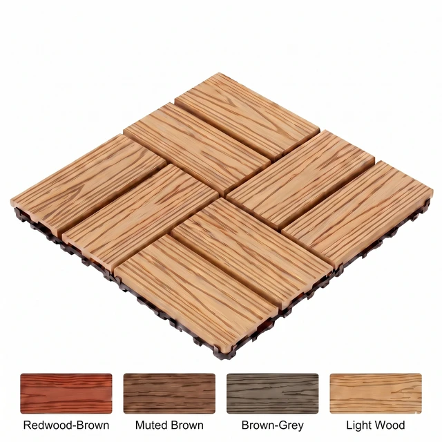 Alt view image 2 of 7 - WPC Interlocking Deck Tiles Pack, Inchx 11.8 Inch Waterproof Patio Flooring All Weather Composite Decking Tiles