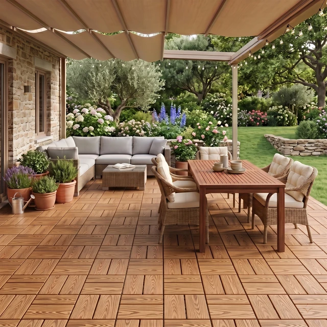 Alt view image 5 of 7 - WPC Interlocking Deck Tiles Pack, Inchx 11.8 Inch Waterproof Patio Flooring All Weather Composite Decking Tiles