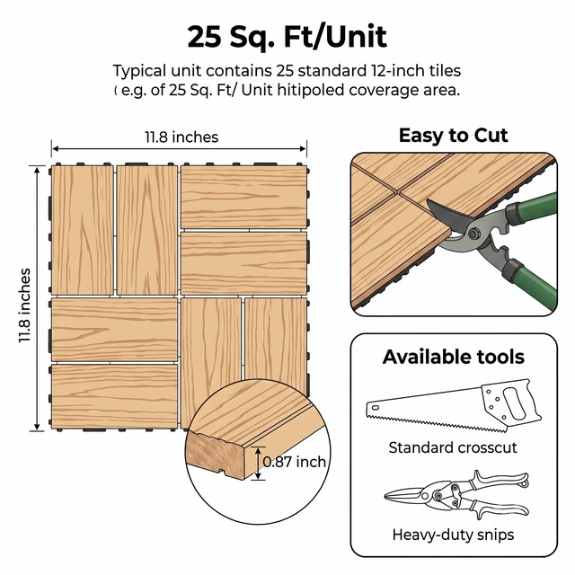 Alt view image 3 of 7 - WPC Interlocking Deck Tiles Pack, Inchx 11.8 Inch Waterproof Patio Flooring All Weather Composite Decking Tiles
