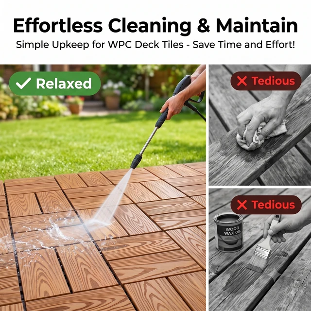 Alt view image 7 of 7 - WPC Interlocking Deck Tiles Pack, Inchx 11.8 Inch Waterproof Patio Flooring All Weather Composite Decking Tiles