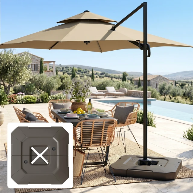 Alt view image 2 of 7 - 2 Piece Cantilever Offset Patio Umbrella Base Weight Set, 231 lb Heavy Duty Fillable Outdoor Offset Umbrella Weights